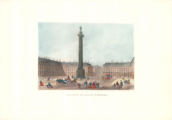 Colonne et Place Vendome Paris, 1849 by Adolphe Rouargue - 11 X 15 Inches (Etching Signed)