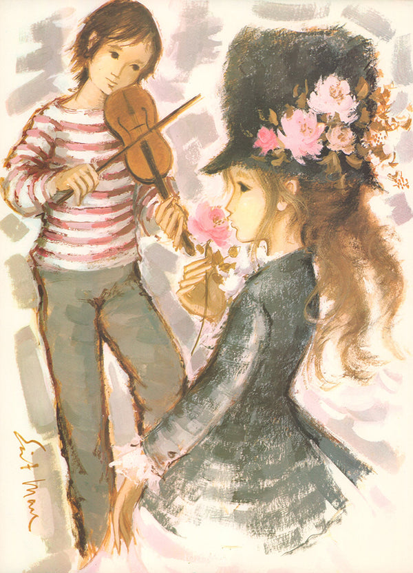 Young Girl and Boy Violinist by Francis Saint Marc - 11 X 15 Inches (Art Print)