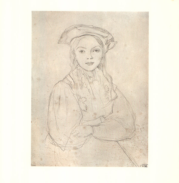 Girl with Beret by J. B. Corot - 10 X 14 Inches (Offset Lithograph Fine Art Print)