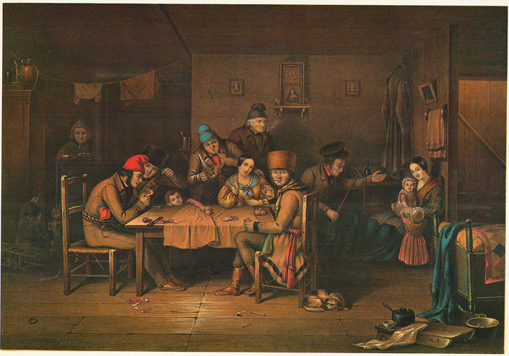 French Canadian Habitans Playing at Cards by C. Krieghoff - 12 X 18 Inches (Art print)