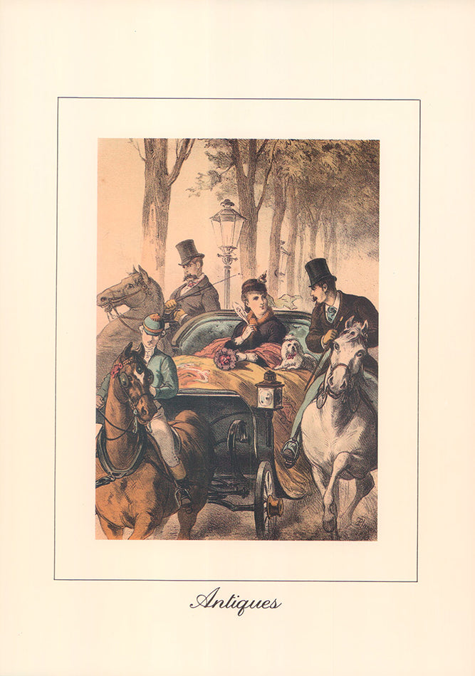 Clarita, Travelling in a Horse Drawn Carriage 1878 by Eusebio Planas - 7 X 10 Inches (Offset Lithograph Fine Art Print)