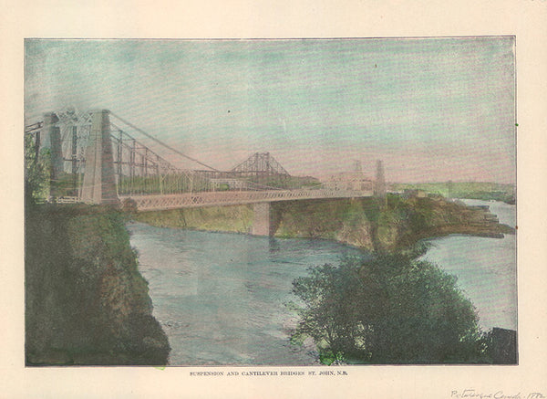 Suspension and Cantilever Bridges St-John, Nouveau Brundwick - 9 X 10 Inches (Original Etching)