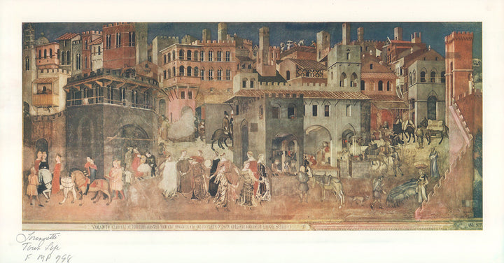 Town Life by Lorenzetti Ambrogio - 9 X 17 Inches (Offset Lithograph Fine Art Print)