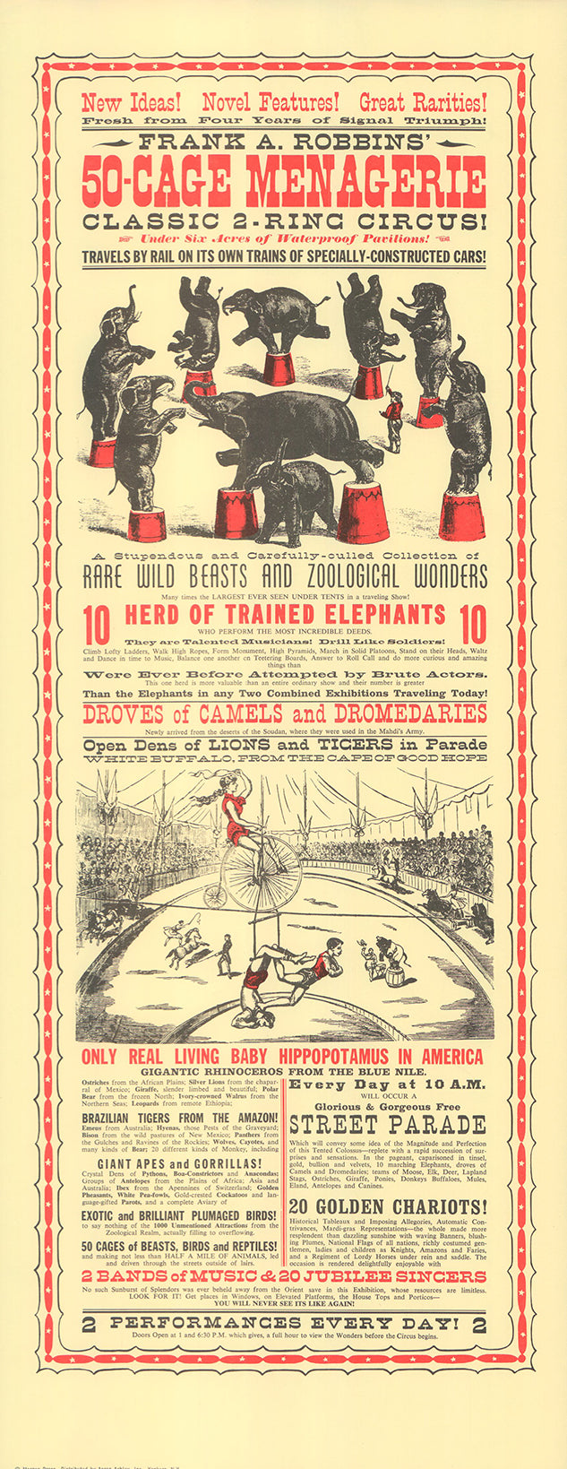 Frank A. Robbins 50-Cage Menagerie Classic 2- Ring Circus - 8 X 23 Inches (Silkscreen)