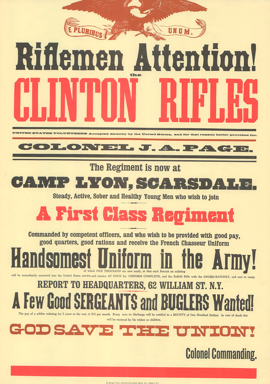 Clinton Rifles God Save the Union - 14 X 19 Inches (Silkscreen ...