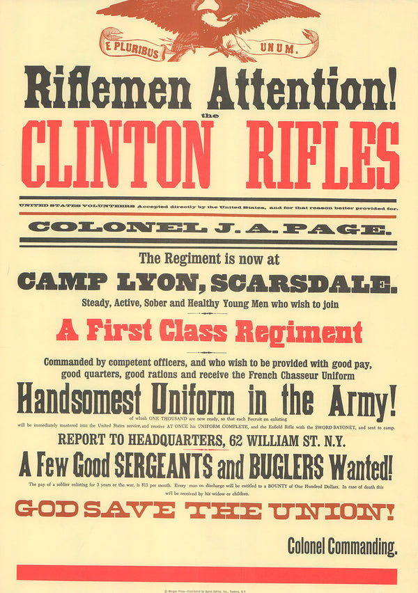 Clinton Rifles God Save the Union - 14 X 19 Inches (Silkscreen)