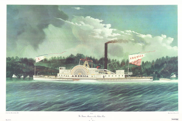 The Steamer America on the Hudson River by James Bard - 23 X 35 Inches (Art Print)