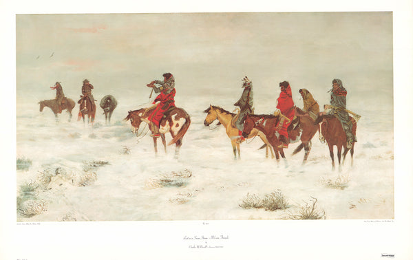 Lost In A Snowstorm by Charles M. Russell - 26 X 40 Inches (Art Print)