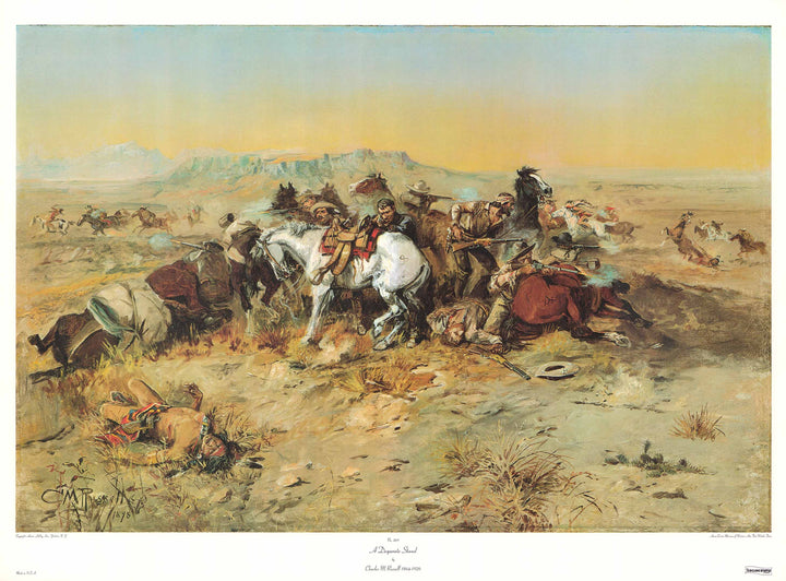 A Desperate Stand by Charles M. Russell - 28 X 40 Inches (Art Print)