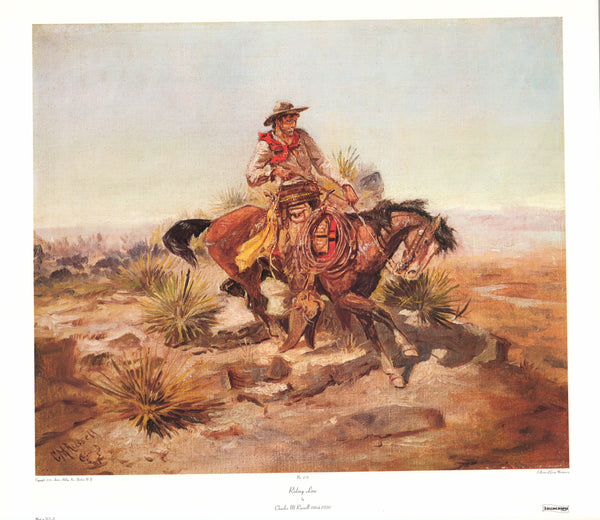 Ligne d'équitation par Charles M. Russell - 26 X 30 pouces (impression d'art)