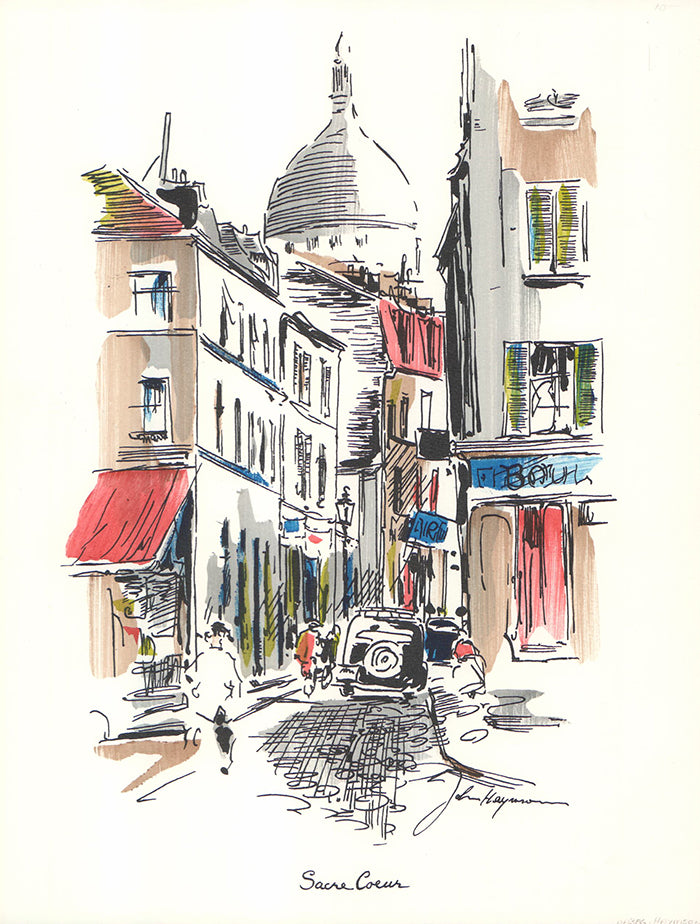 Sacre-Coeur, Paris by John Haymson - 10 X 13 Inches (Hand Colored Watercolor)