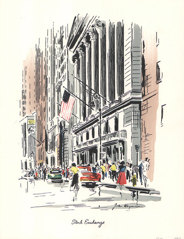 Stock Exchange, New York John Haymson - 10 X 13 Inches (Hand Colored Watercolor)