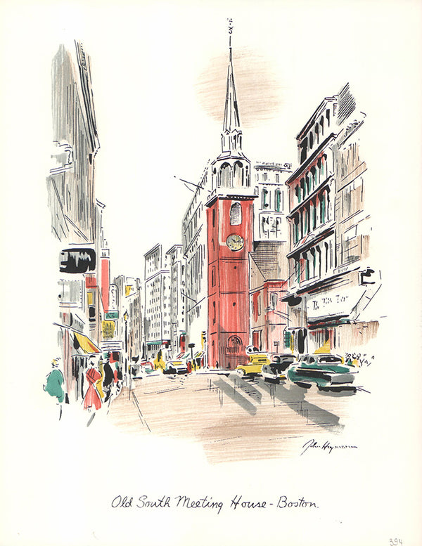Old South Meeting House, Boston by John Haymson - 10 X 13 Inches (Hand Colored Watercolor)