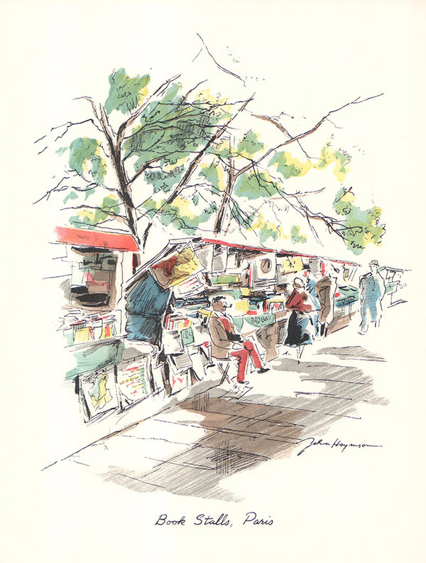 Book Stalls, Paris by John Haymson - 10 X 13 Inches (Hand Colored Watercolor)