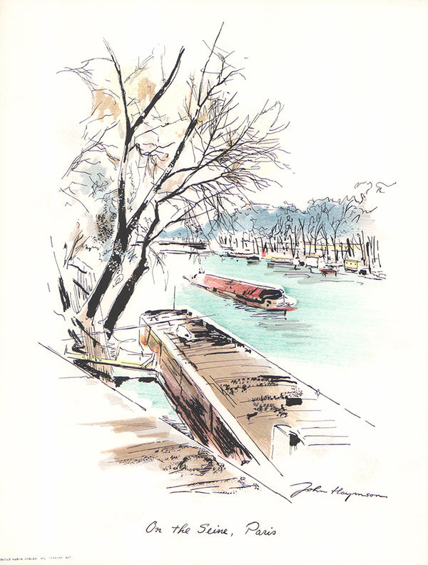 On the Seine, Paris John Haymson - 10 X 13 Inches (Hand Colored Art Print)