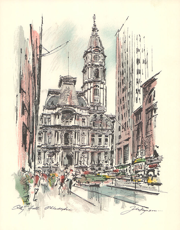 City Hall Philadelphia John Haymson - 10 X 13 Inches (Hand Colored Watercolor)