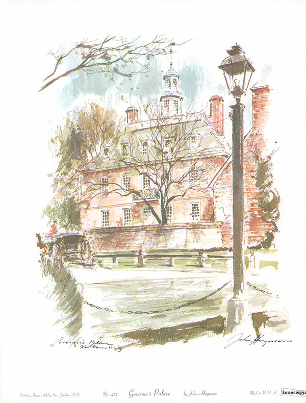 Governors Palace, Williamsburg by John Haymson - 12 X 15 Inches (Hand Colored Watercolor)