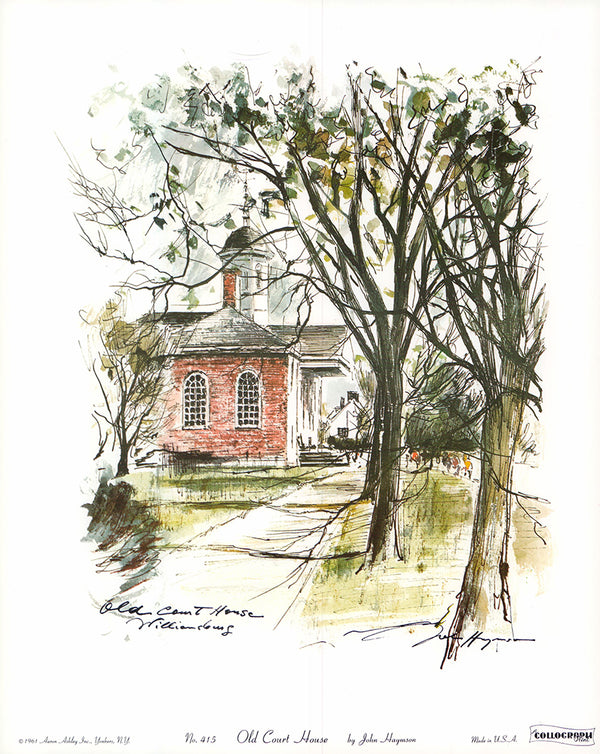 Old Court House, Williamsburg by John Haymson - 12 X 15 Inches (Hand Colored Watercolor)