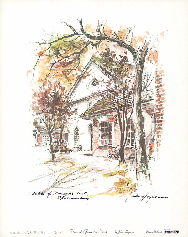 Duke of Gloucester Street, Williamsburg by John Haymson - 13 X 16 Inches (Hand Colored Watercolor)
