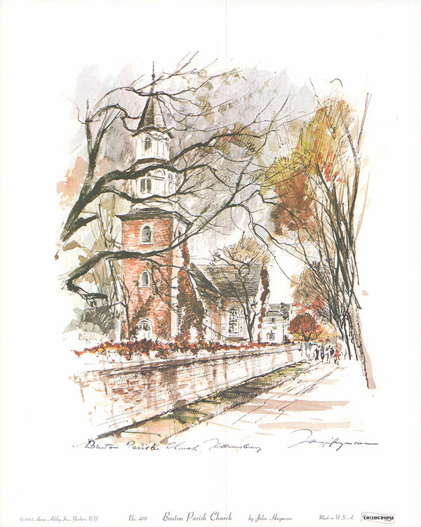 Bruton Parish Church, Williamsburg by John Haymson - 12 X 15 Inches (Hand Colored Watercolor)
