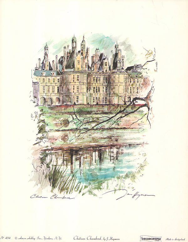 Chateau Chambord, France by John Haymson - 13 X 16 Inches (Hand Colored Watercolor)