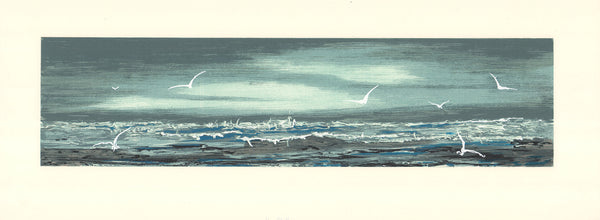 Gulls at Sea by Lyman Hopkins - 10 X 26 Inches (Offset Lithograph Hand Colored)