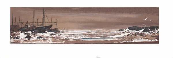 Trawlers by Lyman Hopkins - 12 X 33 Inches (Hand Colored Watercolor)