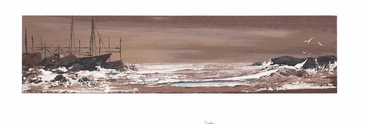 Trawlers by Lyman Hopkins - 12 X 33 Inches (Hand Colored Watercolor)