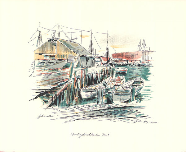 New England Harbor no.4, Gloucester by John Haymson - 17 X 21 Inches (Hand Colored Art Print)