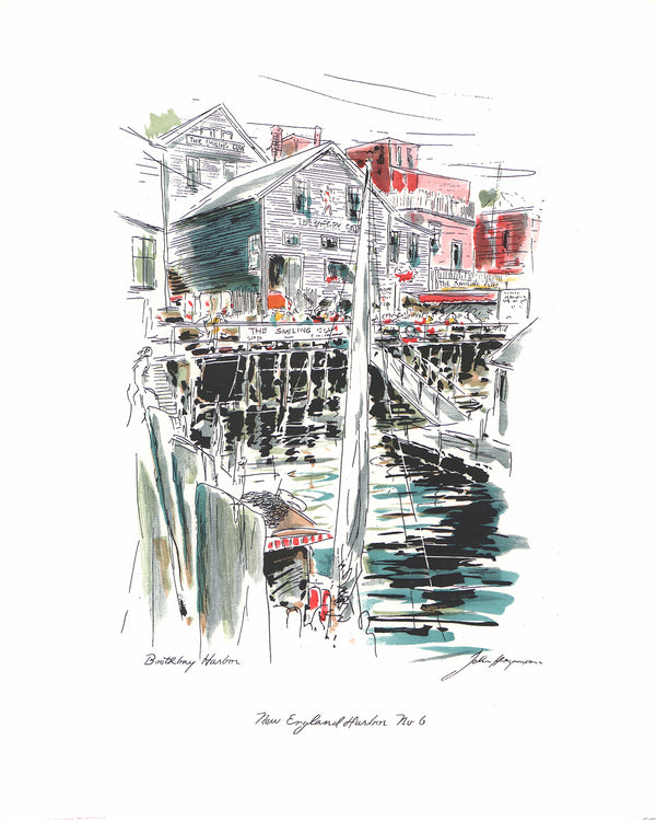 New England Harbor no.6, Boothbay by John Haymson - 17 X 21 Inches (Hand Colored Art Print)