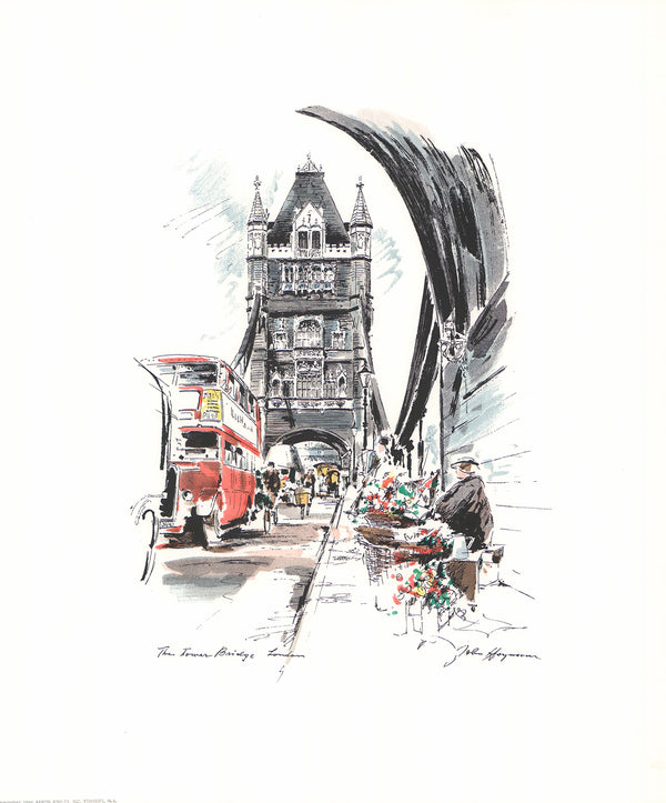 Tower Bridge, London by John Haymson - 17 X 21 Inches (Hand Colored Art Print)