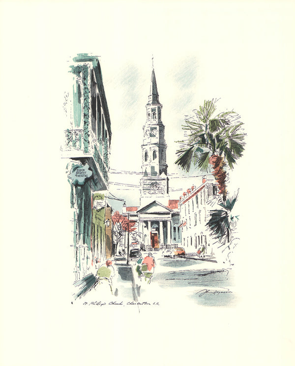 St. Phillips Church, Charleston by John Haymson - 17 X 21 Inches (Hand Colored Art Print)