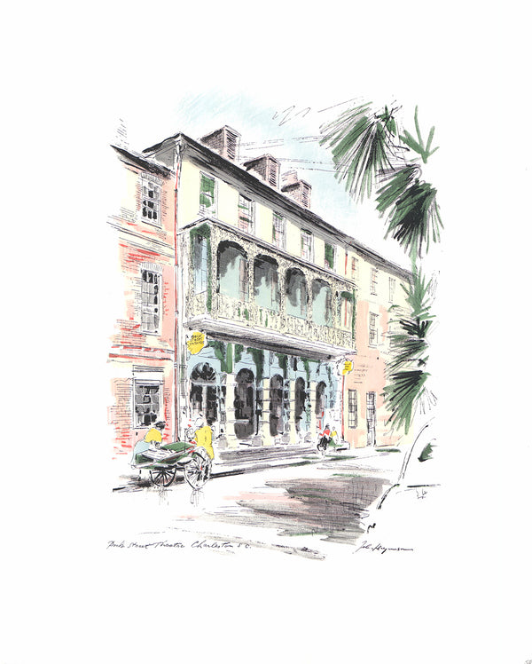 Dock Street Theatre, Charleston by John Haymson - 17 X 21 Inches (Hand Colored Art Print)