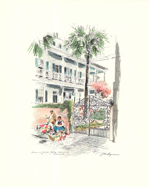 Garden Gate, Charleston by John Haymson - 17 X 21 Inches (Hand Colored Art Print)