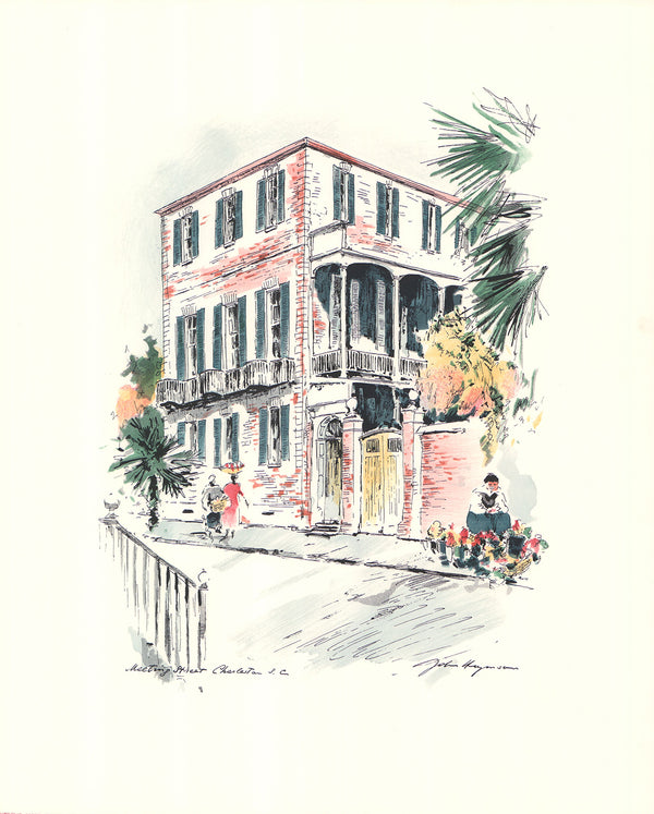 Meeting Street, Charleston by John Haymson - 17 X 21 Inches (Hand Colored Art Print)