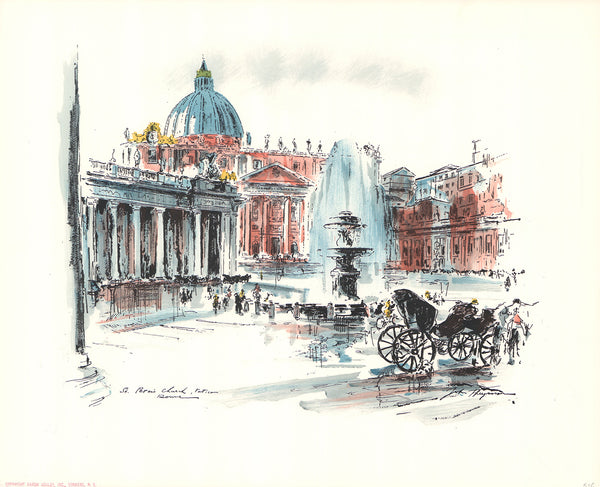St. Peters, Rome by John Haymson - 17 X 21 Inches (Hand Colored Art Print)