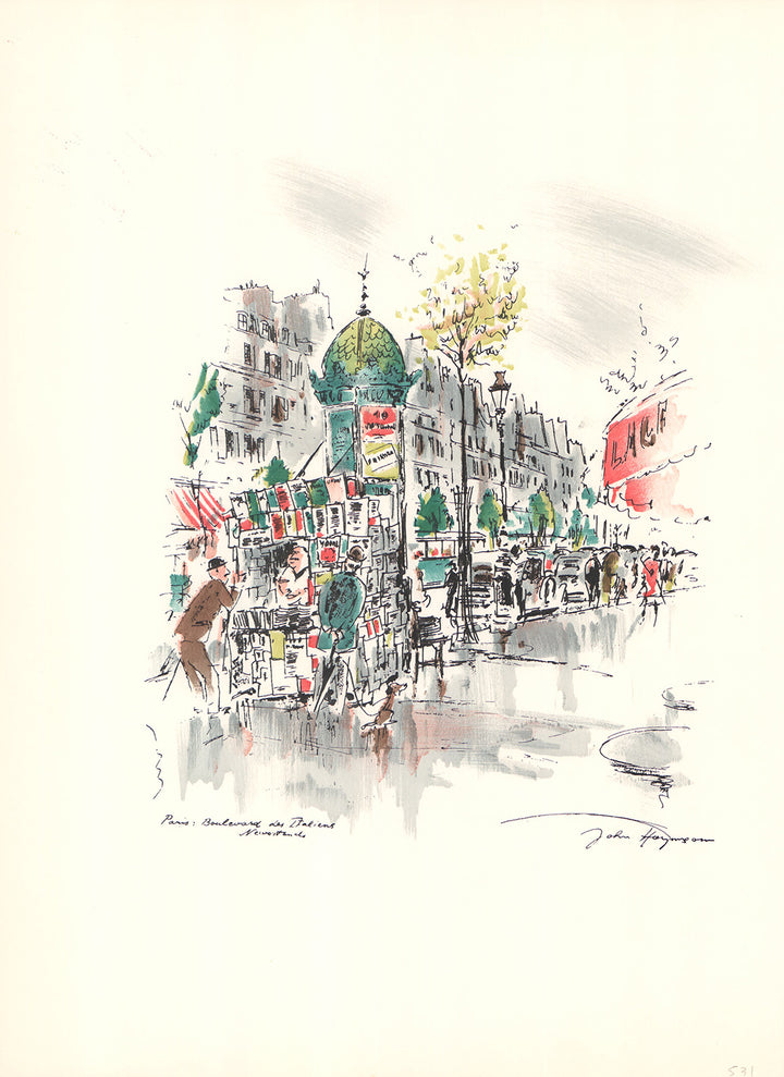 Boulevard des Italiens, Paris by John Haymson - 17 X 21 Inches (Hand Colored Art Print)