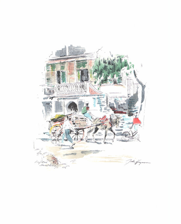 Kingston Street Scene by John Haymson - 17 X 21 Inches (Hand Colored Art Print)