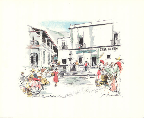 Fountain, Taxco, Mexico by John Haymson - 17 X 21 Inches (Hand Colored Art Print)