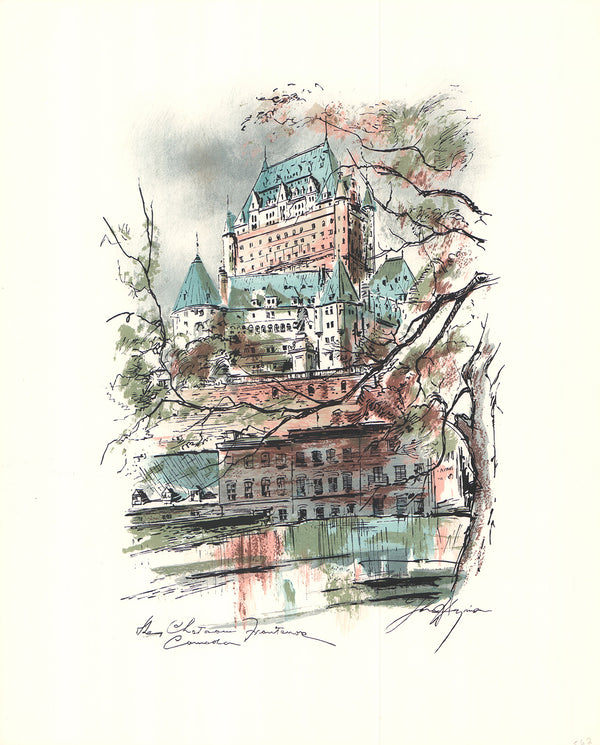 Chateau Frontenac, Canada by John Haymson - 17 X 21 Inches (Hand Colored Art Print)