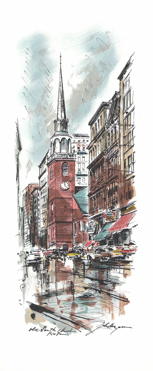 Old South Church by John Haymson - 15 X 35 Inches (Offset Lithograph Hand Colored)