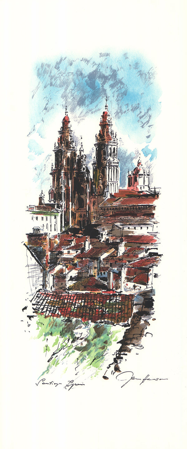 Santiago, Spain by John Haymson - 15 X 35 Inches (Hand Colored Watercolor)
