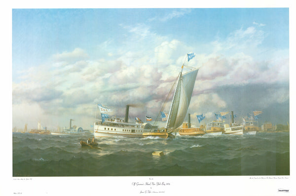 Off Governors Island, New York Bay 1876 by James G. Tyler - 23 X 35 Inches (Offset Lithograph)