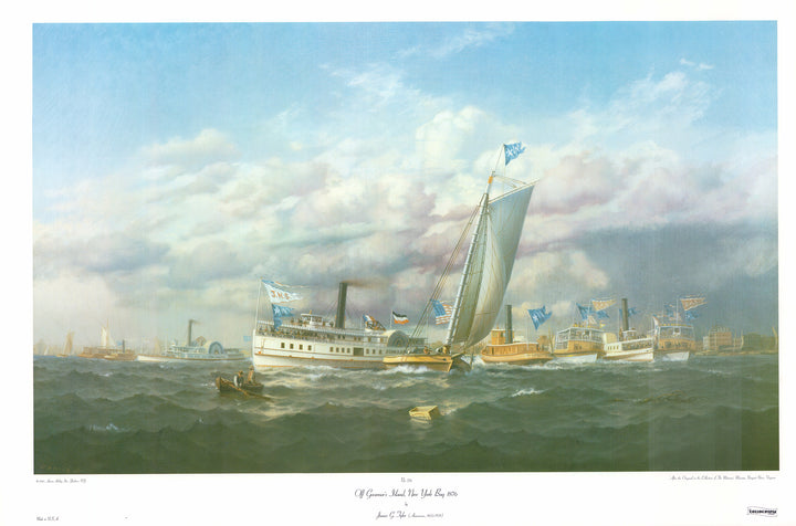 Off Governors Island, New York Bay 1876 by James G. Tyler - 23 X 35 Inches (Offset Lithograph)
