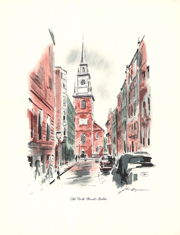 Old North Church, Boston by John Haymson - 20 X 26 Inches (Offset Lithograph Hand Colored)