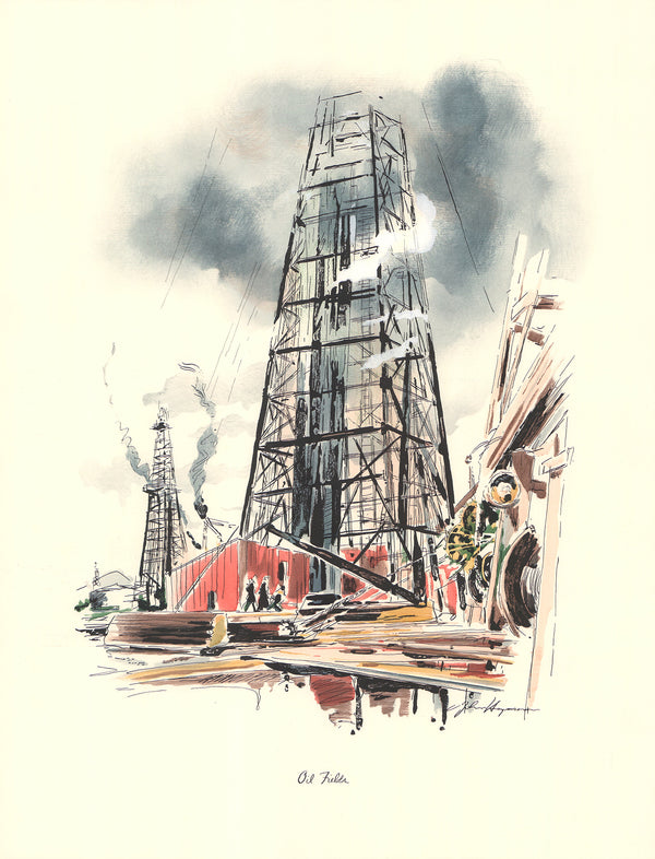Texas, Oil Fields by John Haymson - 20 X 26 Inches (Offset Lithograph Hand Colored)