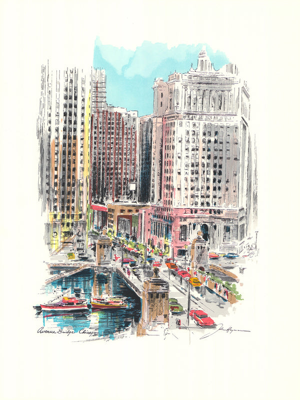 Boulevard Bridge, Chicago by John Haymson - 20 X 26 Inches (Offset Lithograph Hand Colored)