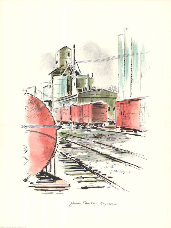 Grain Elevator by John Haymson - 20 X 26 Inches (Offset Lithograph Hand Colored)