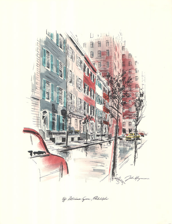 Off Rittenhouse Square, Philadelphia by John Haymson - 20 X 26 Inches (Hand Colored Watercolor)