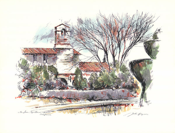 San Juan Capistrano Mission California by John Haymson - 20 X 26 Inches (Hand Colored Watercolor)